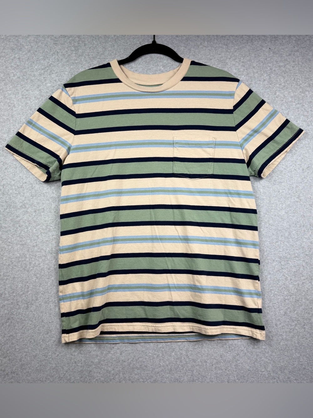 GAP Pocket Tee T-Shirt  Tan Green Striped Casual Short Sleeve Mens Size Large